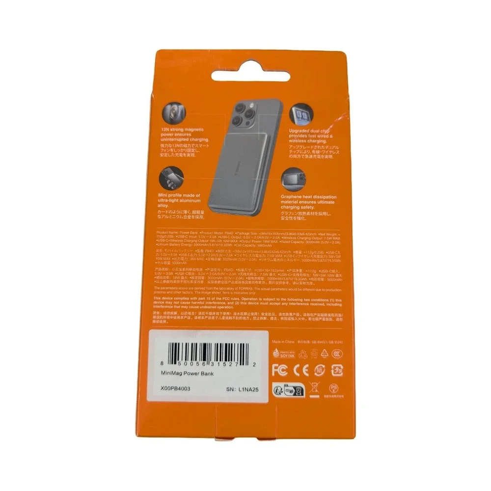 Qq3O TORRAS - Slim MiniMag Wireless‎ Magsafe Power Bank 5000mAh - Titanium Gray